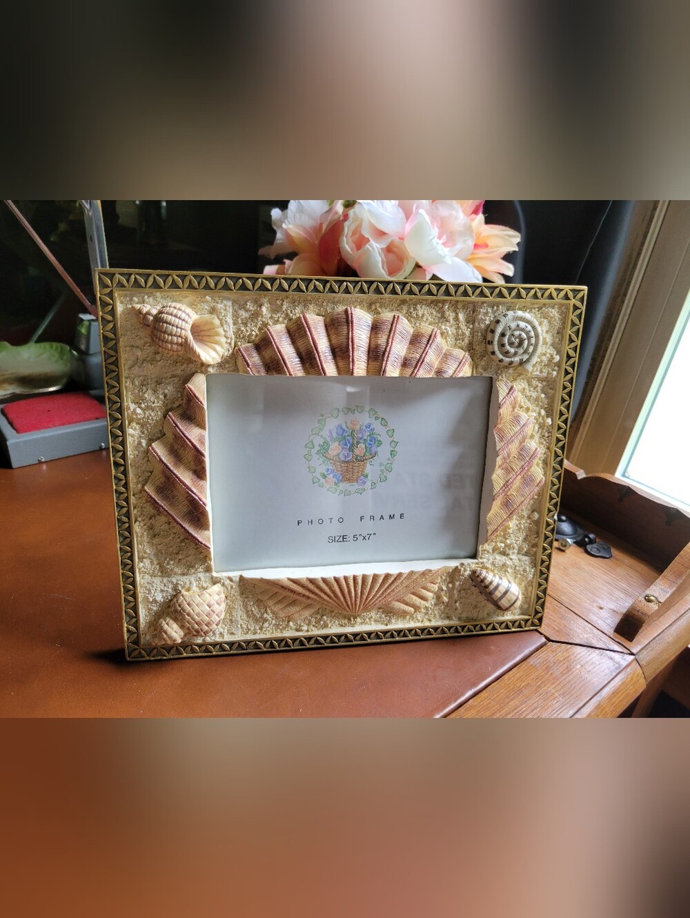 Vintage Coastal Seashell 5x7 Picture Frame Sand Textured Beach House Decor